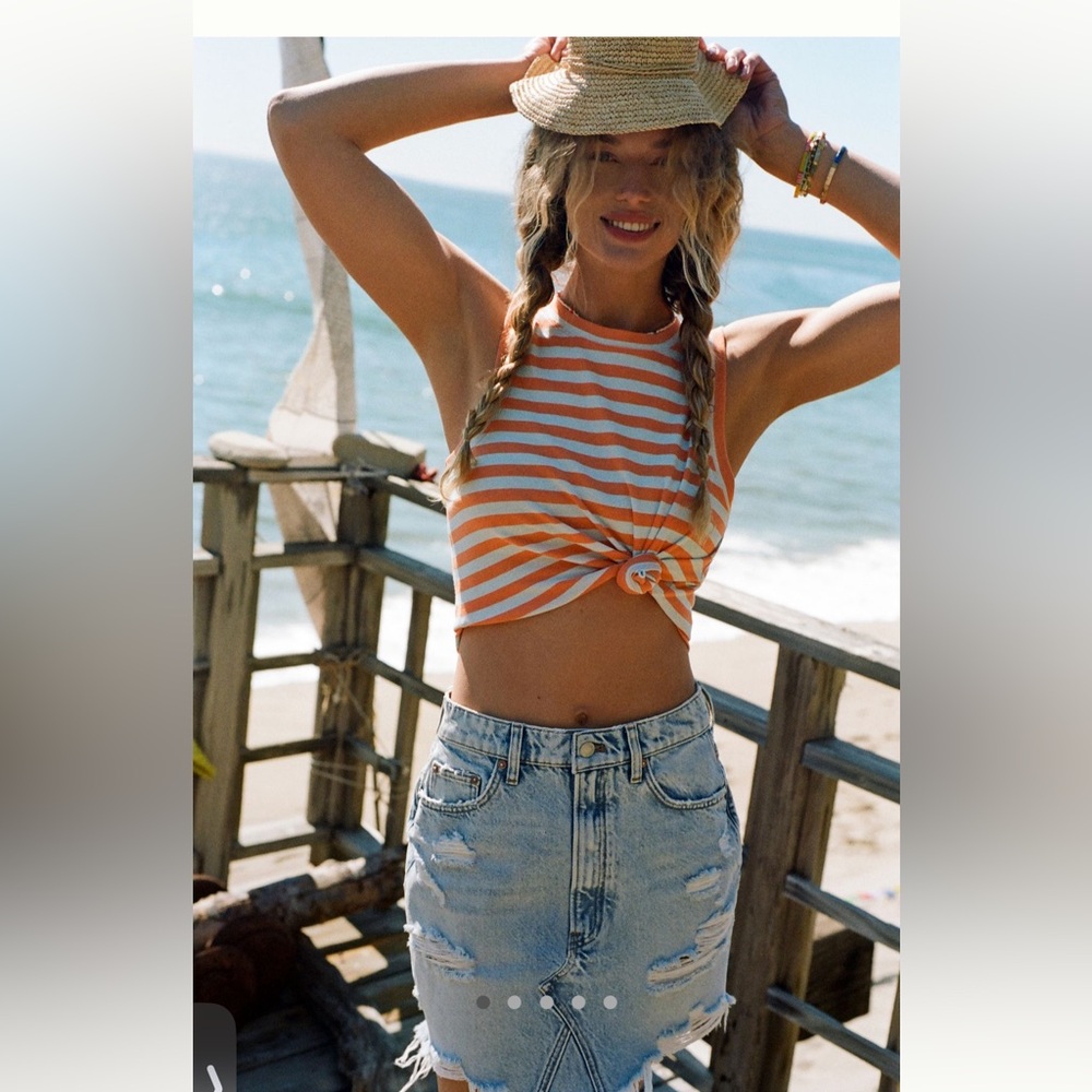 Pilcro Light Blue Distressed Mini Skirt